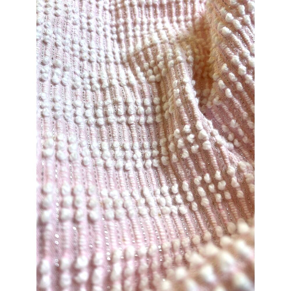 Vintage Chenille Bedspread Pink White Pearl Lurex 104X88 Mid Century Mod Fringe